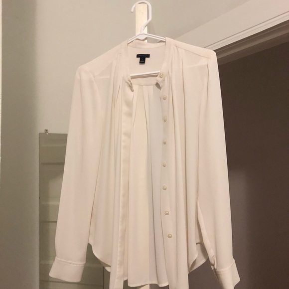Pleated Collar Ivory Button Down Blouse - Picture 2 of 3